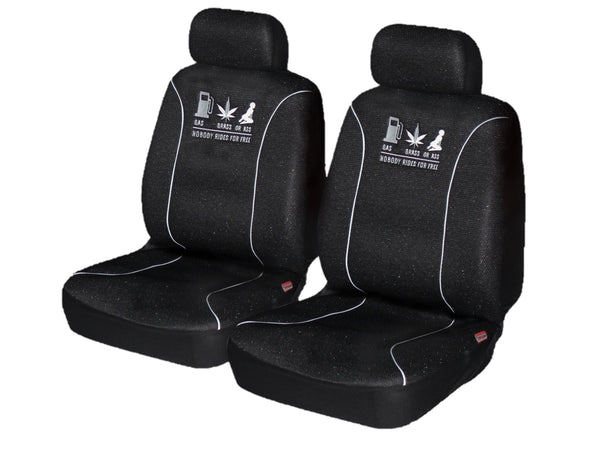  60/25 Airbag Front Seat Cover Nobody Rides For Free - White