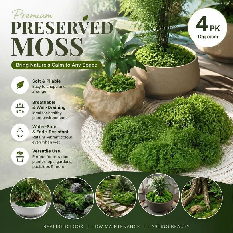 Artificial Thread Moss Terrarium Kit Dark Green | HomeAndLiving