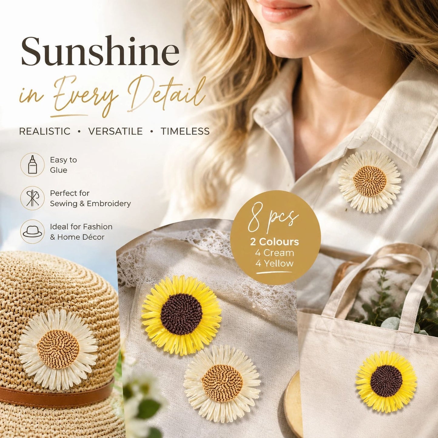 Boho Artificial Sunflower Daisy Craft Flowers 8pk | HomeAndLiving - 3