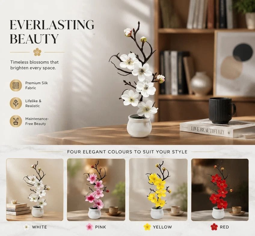 Artificial Wintersweet Bonsai Silk Pot Decor | HomeAndLiving - 3
