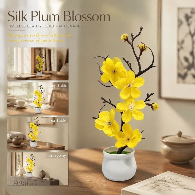 Silk Wintersweet Bonsai Ceramic Pot Decor | HomeAndLiving