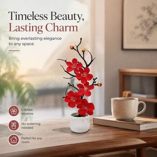 Silk Wintersweet Bonsai Red Table Decor | HomeAndLiving