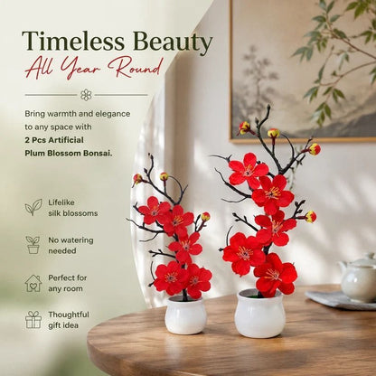 Silk Wintersweet Bonsai Red 2 Pack | HomeAndLiving
