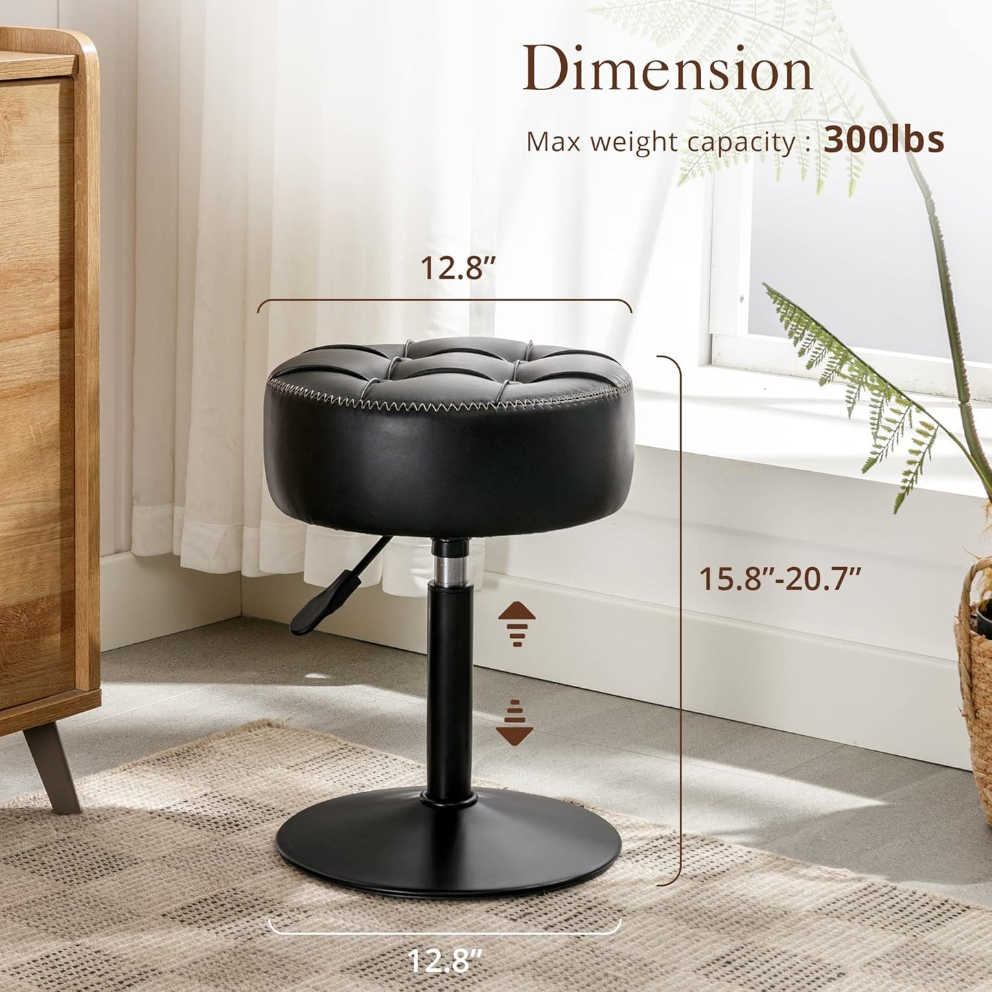 Adjustable Vanity Stool Faux Leather Black | Home & Living