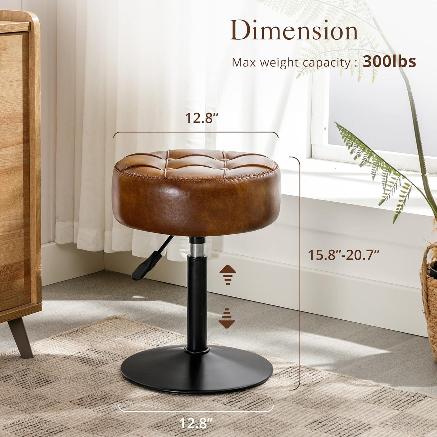 Adjustable Vanity Stool Faux Leather Swivel | Home & Living