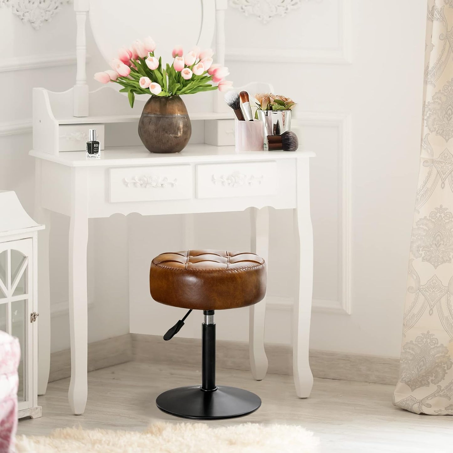 Adjustable Vanity Stool Faux Leather Swivel | Home & Living
