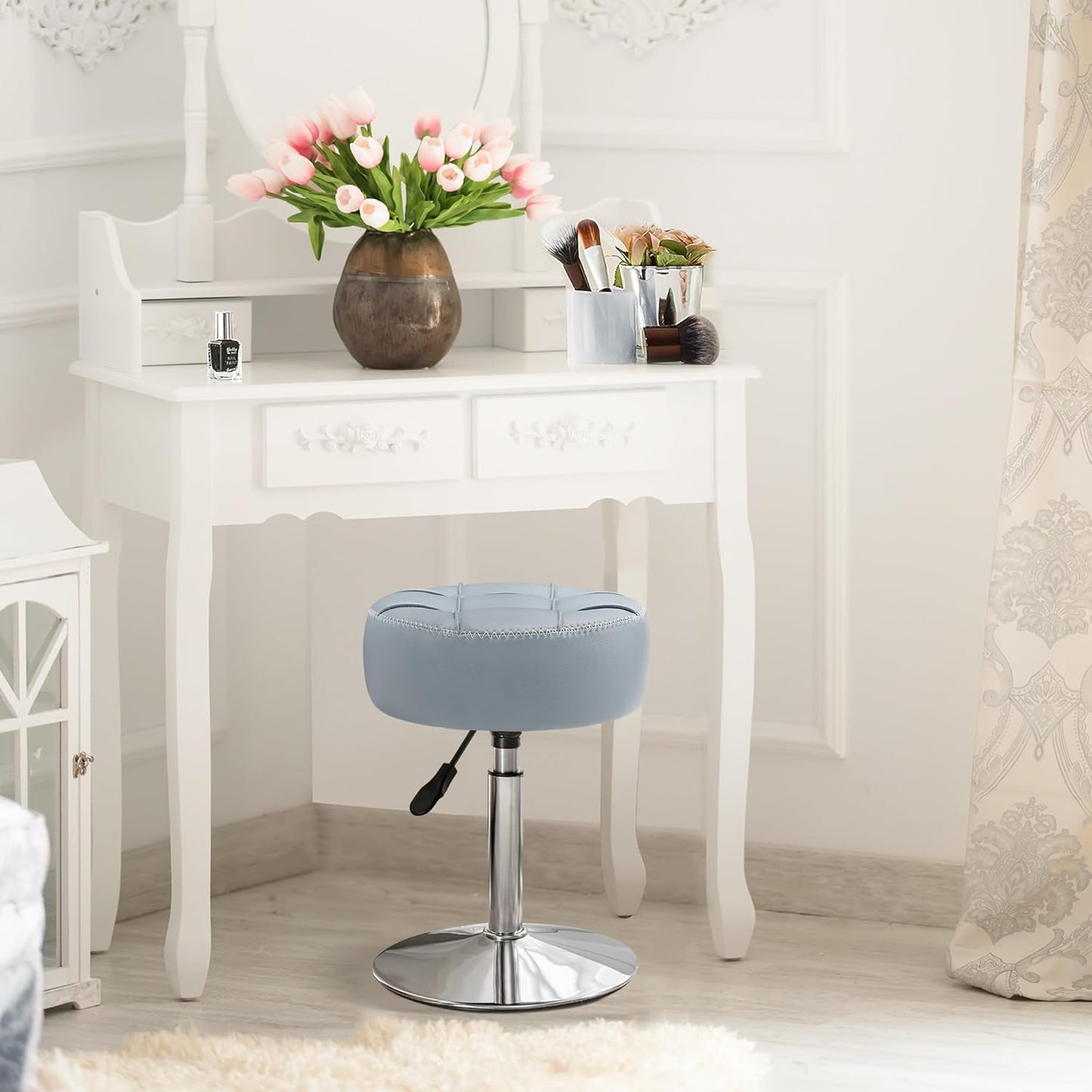 Adjustable Vanity Stool Faux Leather Swivel Chair | Home & Living