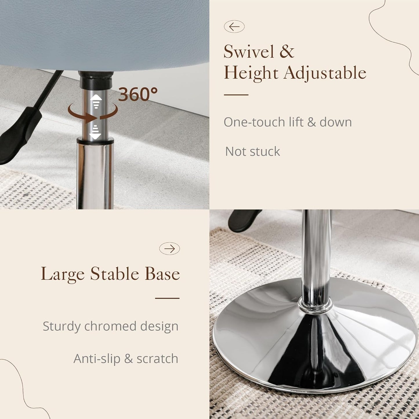 Adjustable Vanity Stool Faux Leather Swivel Chair | Home & Living