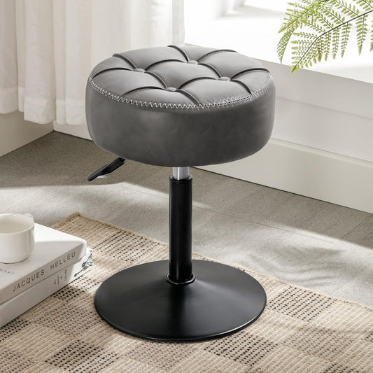 Adjustable Vanity Stool 360 Swivel Gray Faux Leather | Home & Living