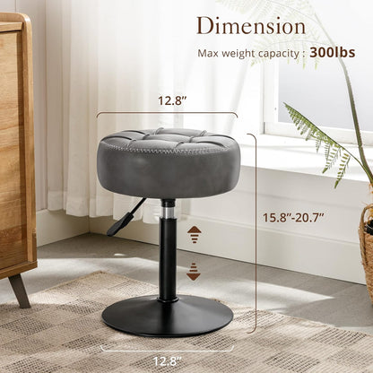Adjustable Vanity Stool 360 Swivel Gray Faux Leather | Home & Living
