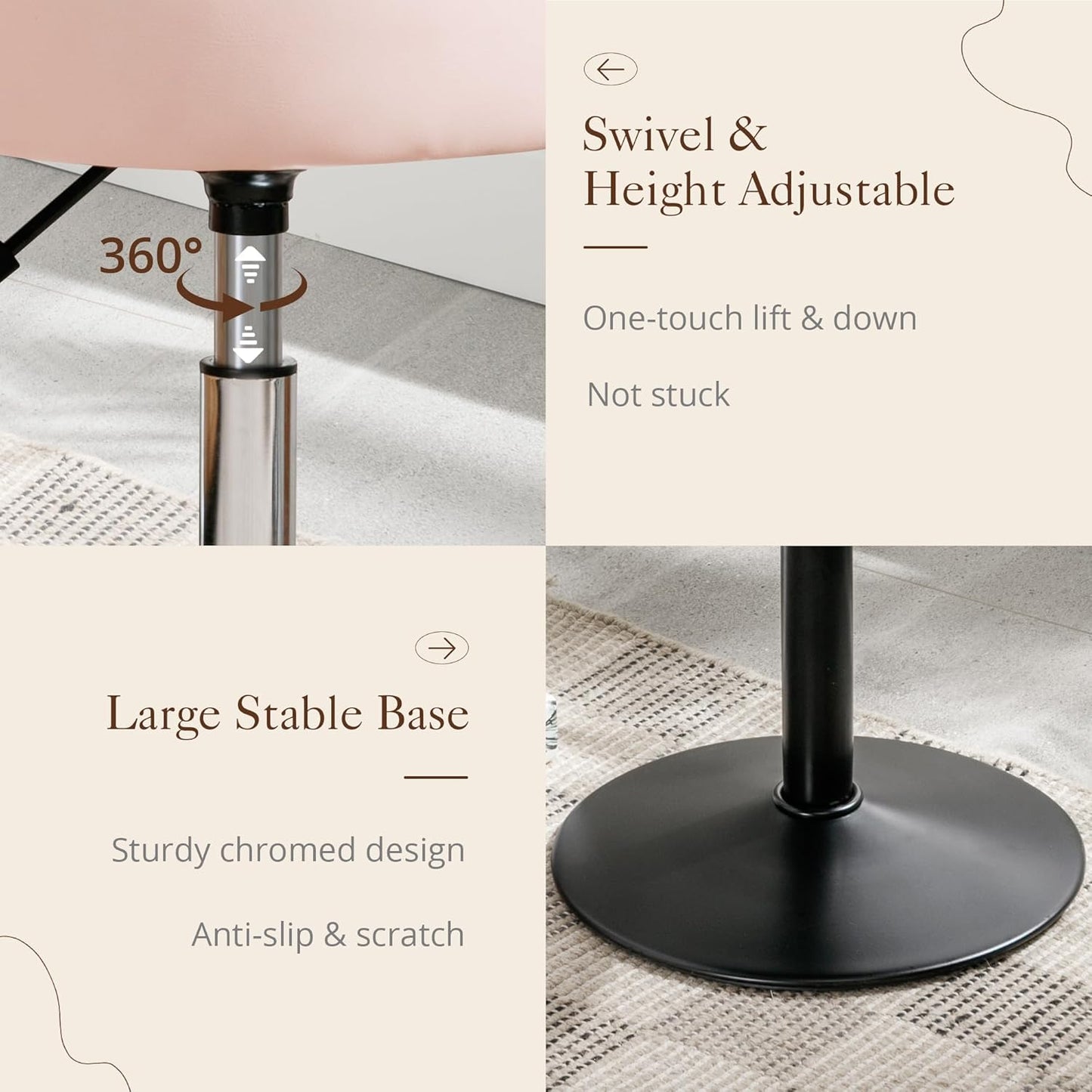 Pink Vanity Stool Adjustable Swivel Chair | Home & Living
