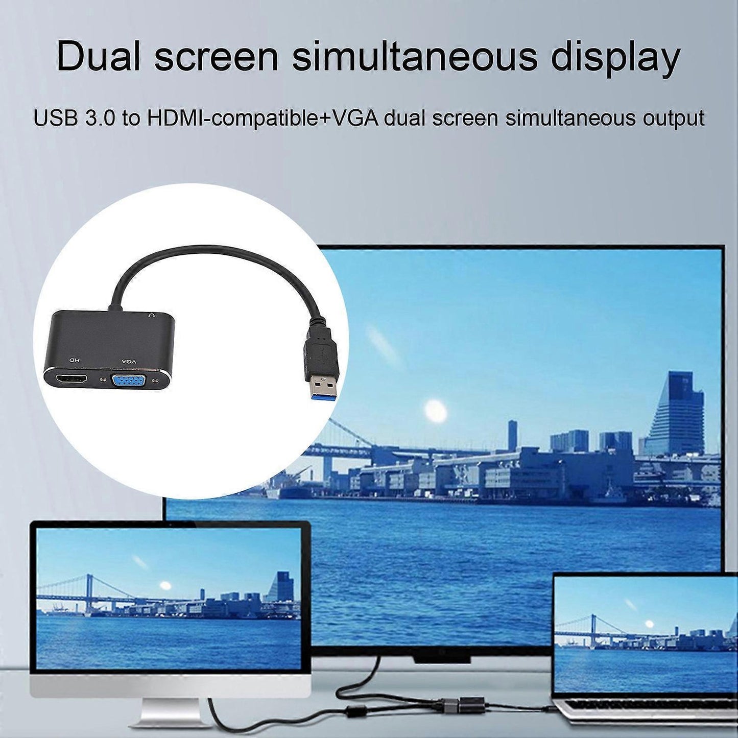 USB-C to HDMI VGA Dual Monitor Adapter | HomeAndLiving