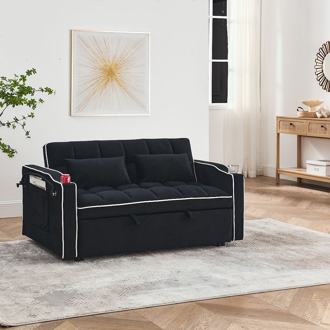 Double Velvet Sofa Bed Black