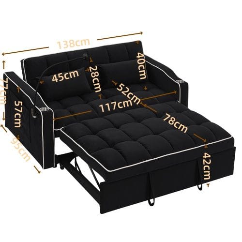 Double Velvet Sofa Bed Black