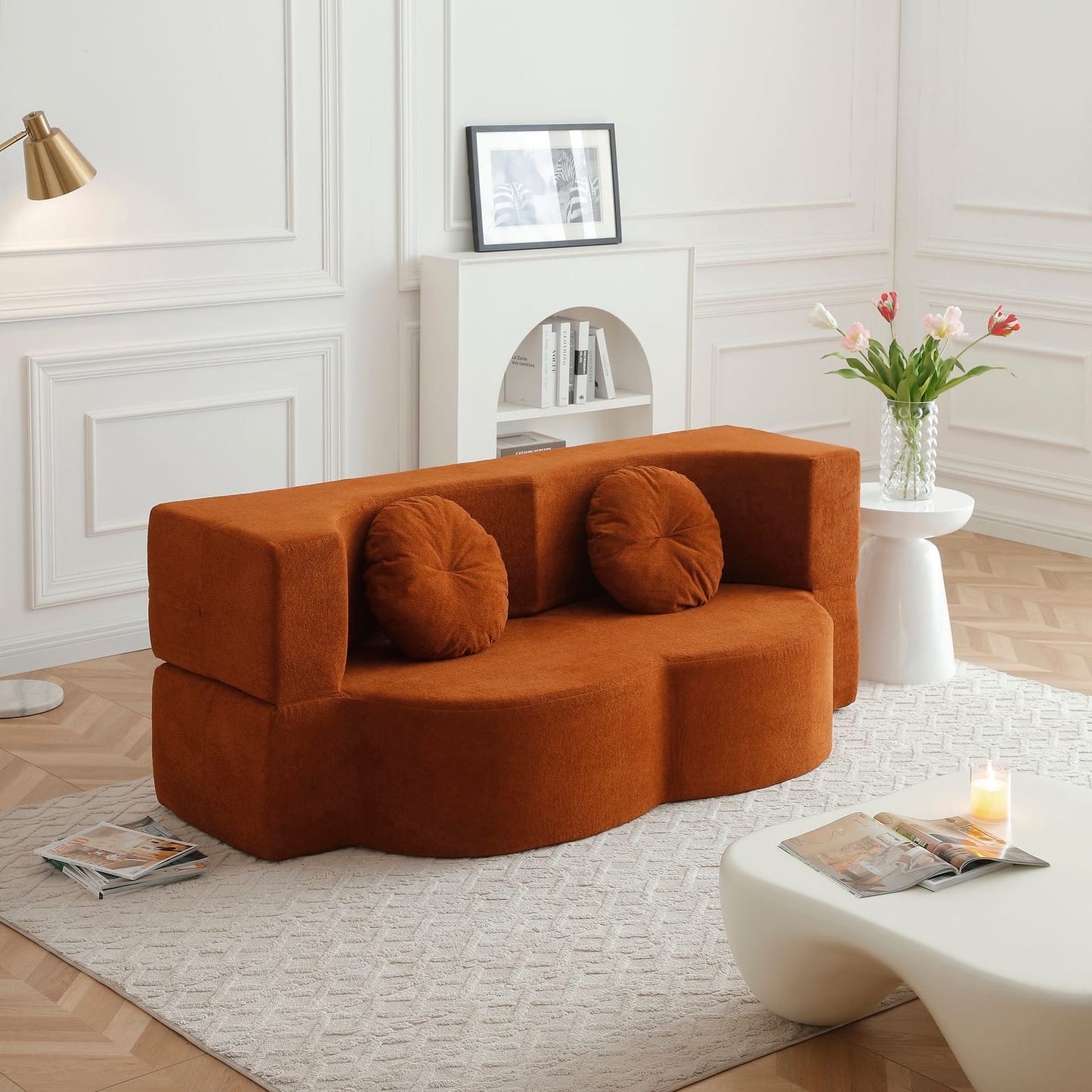 Folding Sofa Bed Orange Velvet