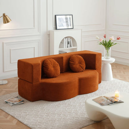 Folding Sofa Bed Orange Velvet