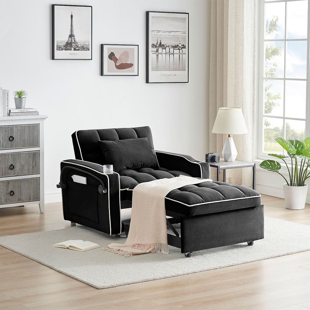 Sofa Bed Grey Velvet single