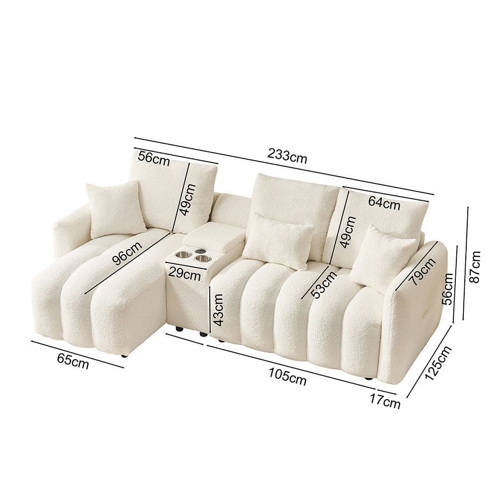 Corner Sofa White Teddy Fabric