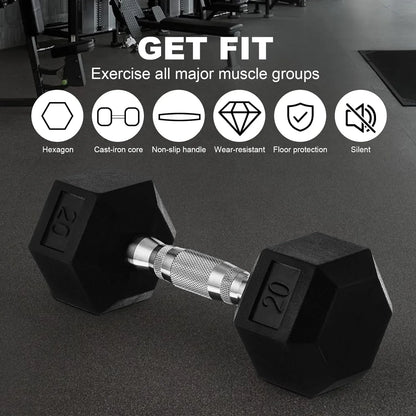 Rubber Hex Dumbbells Heavy Duty
