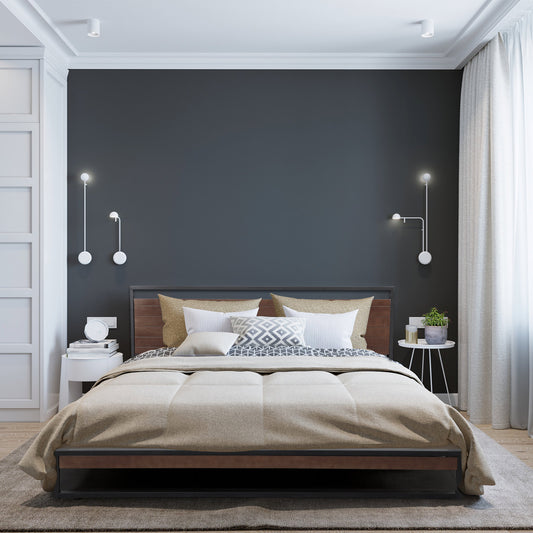 Milano Decor Azure Bed Frame With Headboard Black Wood Steel Platform