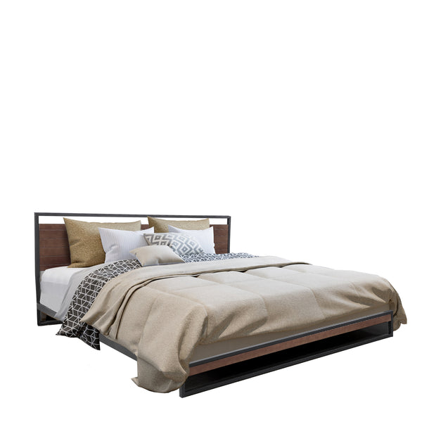  Milano Decor Azure Bed Frame With Headboard Black Wood Steel Platform