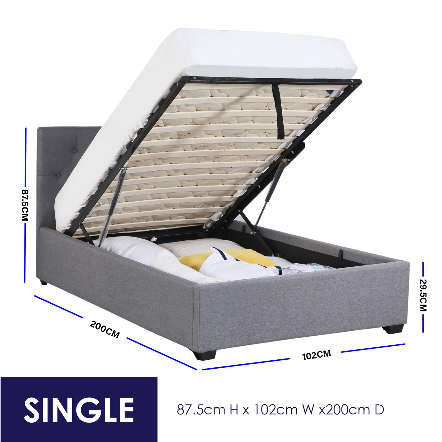 Milano Capri Luxury Gas Lift Bed Frame Base And Headboard With