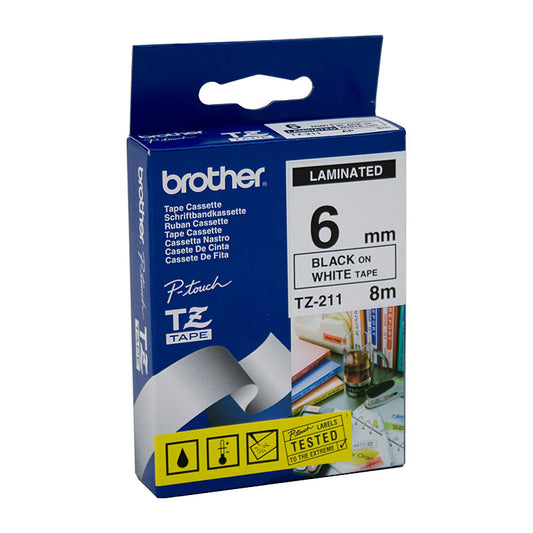 Tze211 Labelling Tape 6Mm Black On White Tze Tape