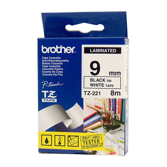 Tze221 Labelling Tape 9Mm Black On White Tze Tape