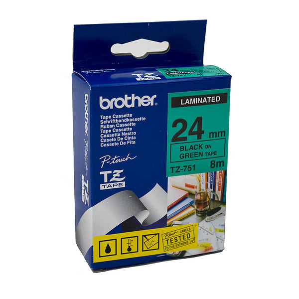  Tze751 Labelling Tape 24Mm Black On Green Tze Tape