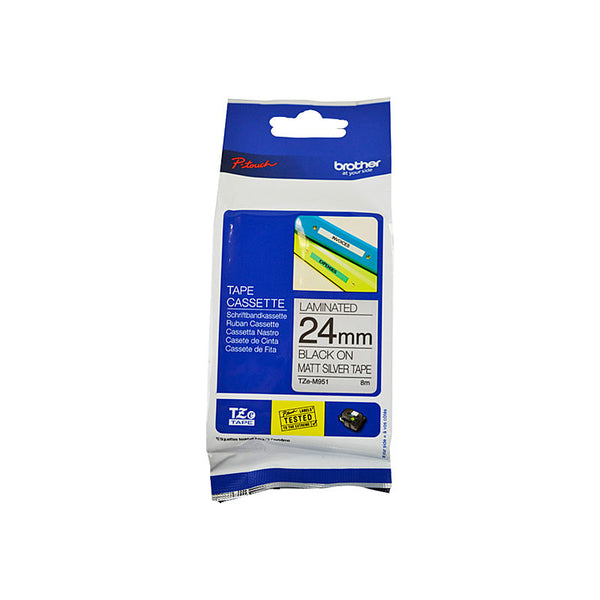  Tzem951 Labelling Tape 24Mm Black On Silver Matte Tze Tape