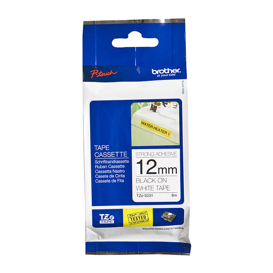 Tzes231 Labelling Tape 12Mm Black On White Strong Adhesive Tze Tape