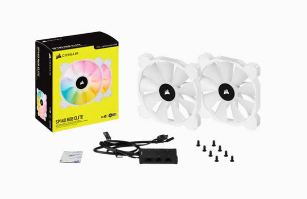  White Sp140 Rgb Elite, 140Mm Rgb Led Fan With Airguide, 68 Cfm, Dual Pack