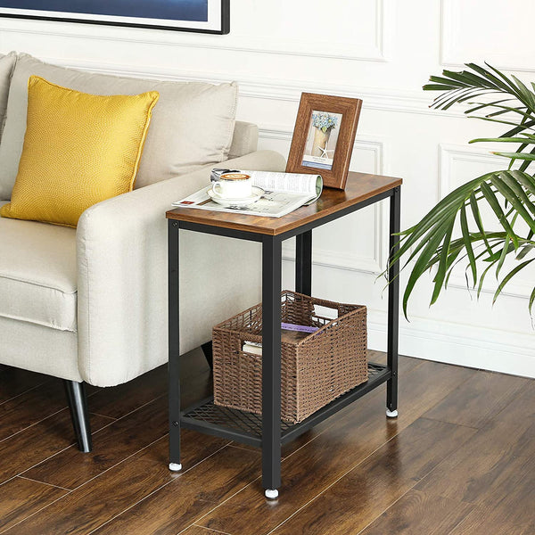  Industrial Side Table 2-Tier With Mesh And Metal Frame Rustic Brown