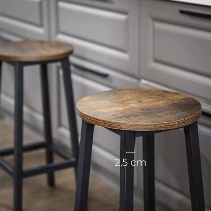 Set Of 2 Bar Stools With Sturdy Steel Frame Rustic Brown And Black