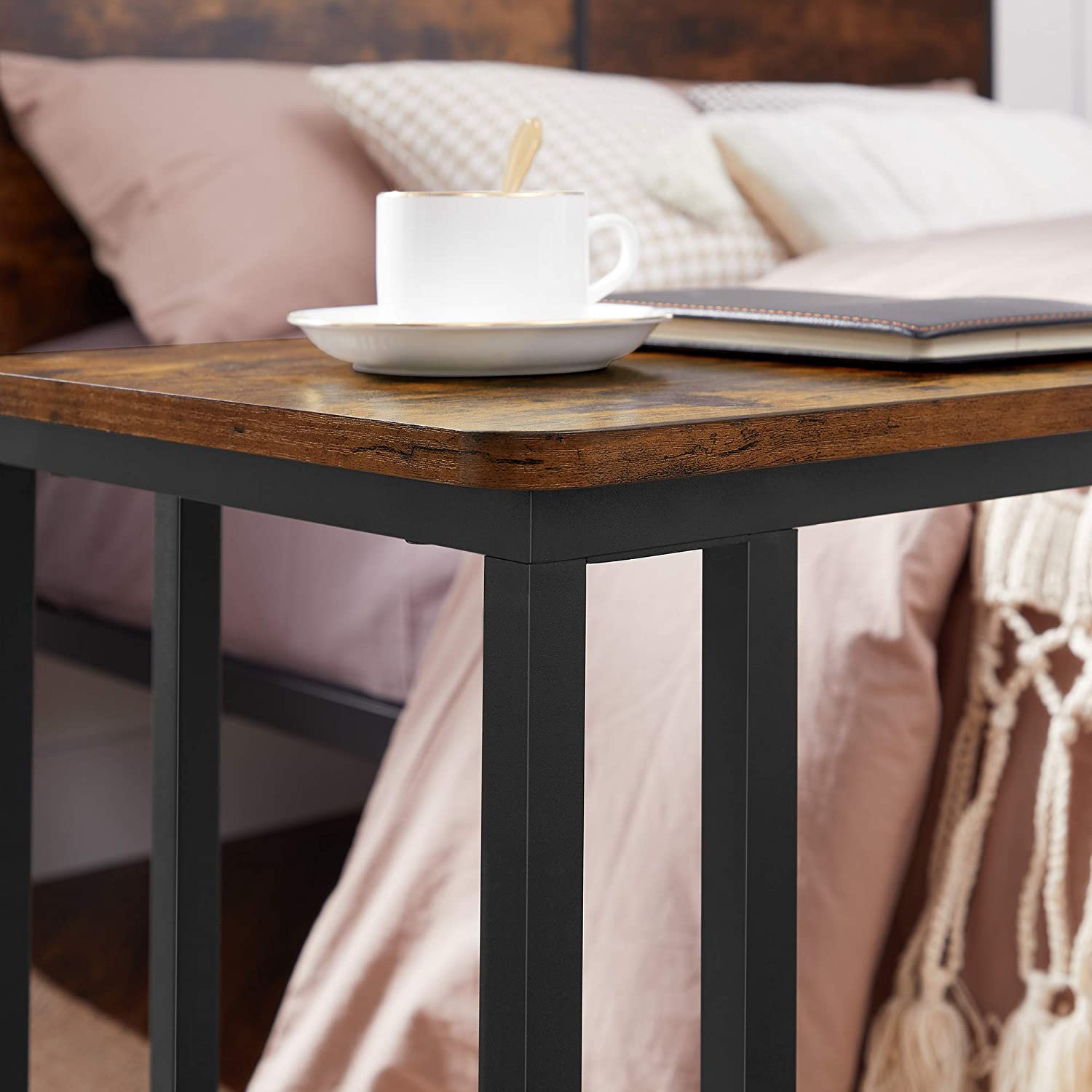 Coffee Table With Steel Frame And Castors Rustic Brown And Black