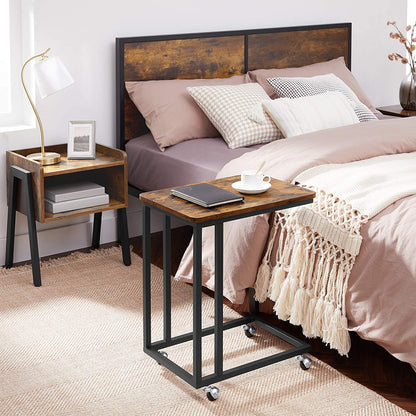 Coffee Table With Steel Frame And Castors Rustic Brown And Black
