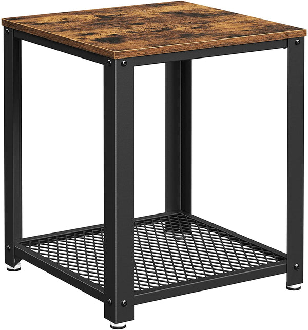  2-Tier Side Table with Storage Shelf with Metal Frame Rustic Brown