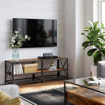 Tv Stand For 60-Inch Tv With Industrial Style Steel Frame Rustic Brown And Black
