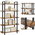 5-Tier Bookshelf Industrial Stable Bookcase Rustic Brown And Black