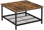 Coffee Table Steel Frame And Mesh Storage Shelf,  Rustic Brown And Black
