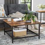 Coffee Table Steel Frame And Mesh Storage Shelf,  Rustic Brown And Black