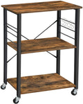 Kitchen Baker'S Rack,  3-Tier Serving Cart With Metal Frame And 6 Hooks, Rustic Brown