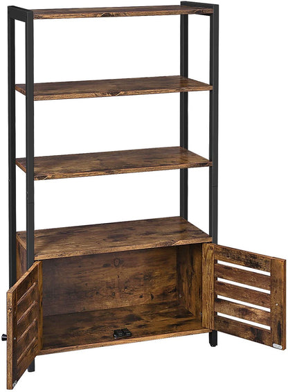 Floor-Standing Storage Cabinet And Cupboard With 2 Doors And 3 Shelves, Rustic Brown
