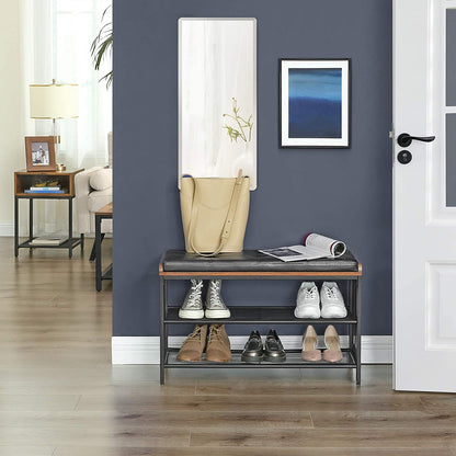 Shoe Bench With Mesh Shelf And Faux Leather Vintage Brown Black