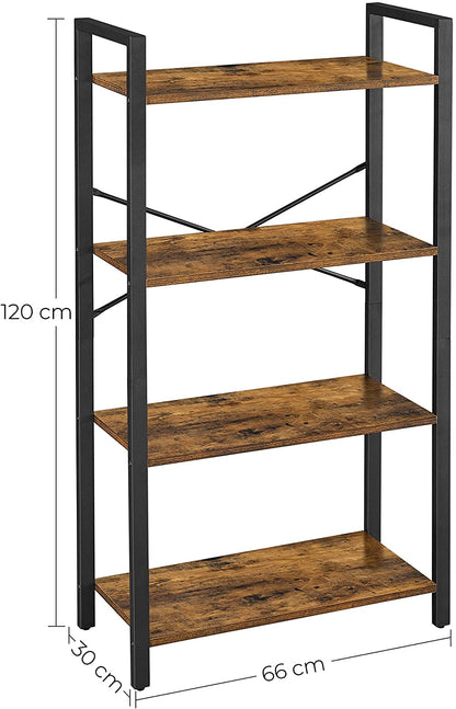 4-Tier  Storage Rack With Steel Frame, 120 Cm High, Rustic Brown And Black