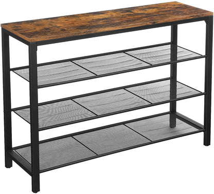 Shoe Rack With 3 Mesh Shelves Rustic Brown And Black