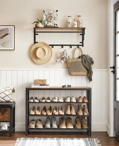 Shoe Rack With 3 Mesh Shelves Rustic Brown And Black