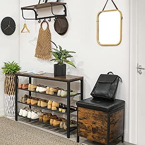 Shoe Rack With 3 Mesh Shelves Rustic Brown And Black