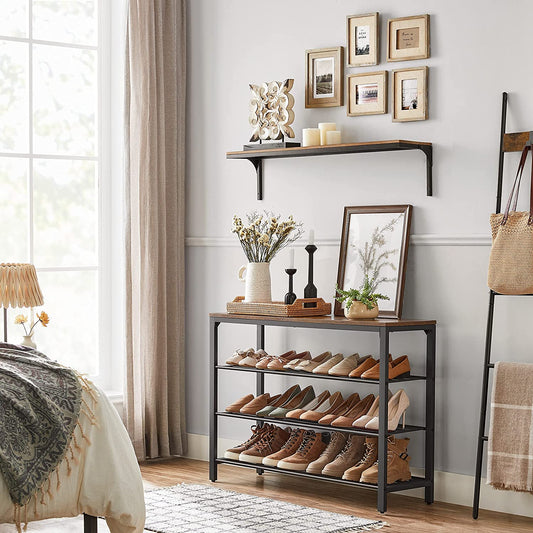 Shoe Rack With 3 Mesh Shelves Rustic Brown And Black