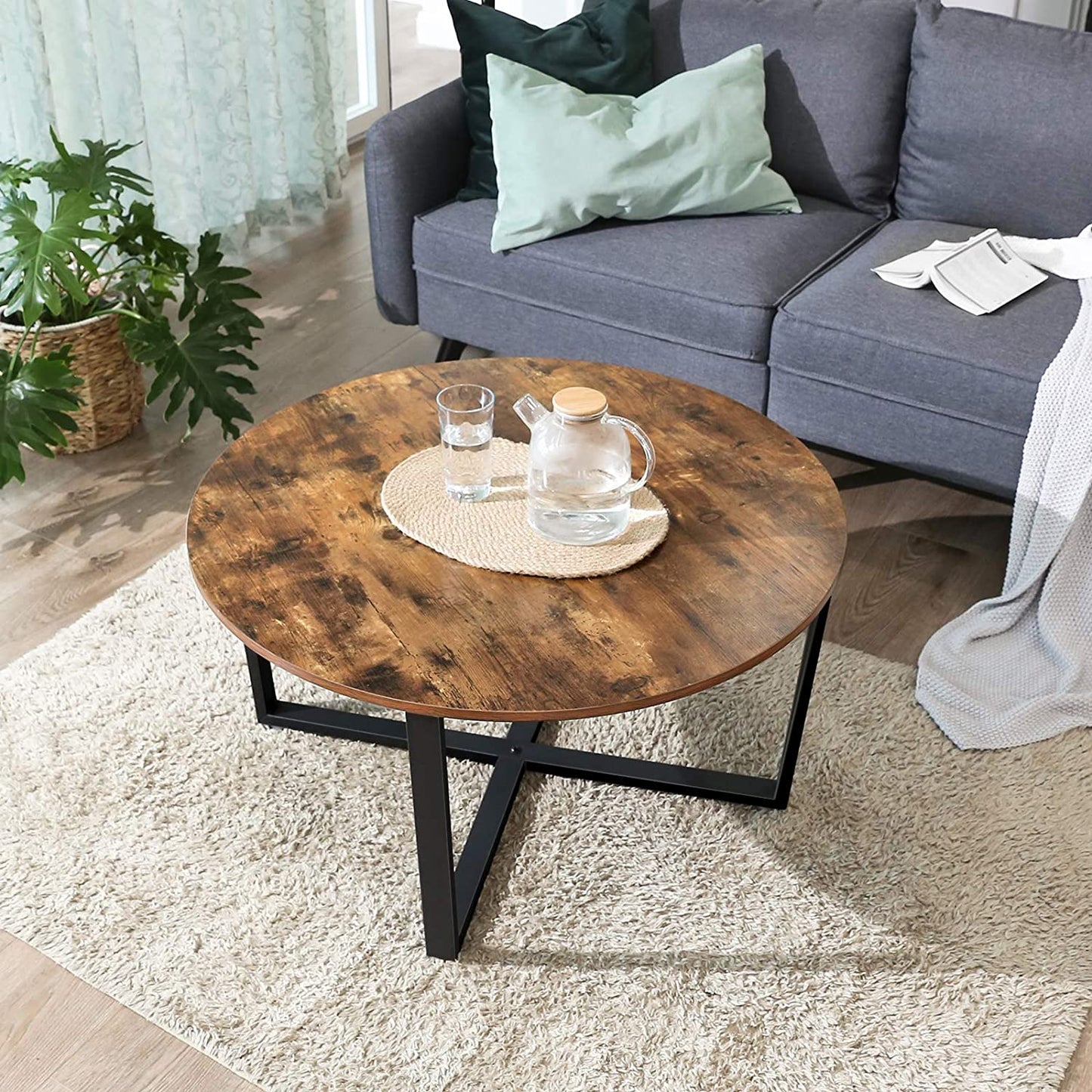 Round Coffee Table Rustic Brown And Black - 88×88×47cm